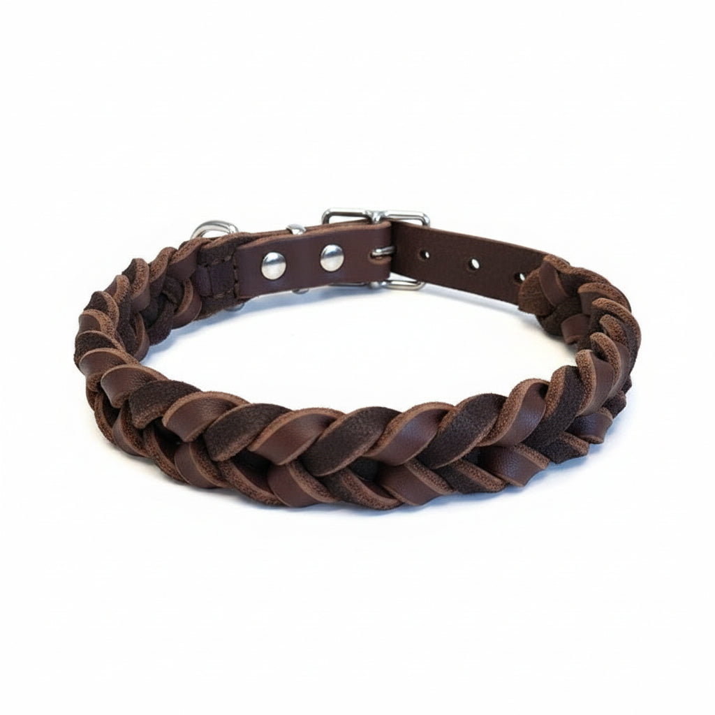 Leather collar with full braiding 49-58cm